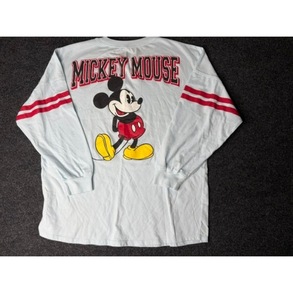 Disney Mickey Mouse Long Sleeve Spirit Jersey Shirt Blue Red Stripe Women XL